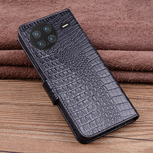 闪森【手工定制】适用VIVO X Note保护套真皮翻盖插卡钱包款xnote手机壳镜头全包软防摔皮套 黑色小鳄鱼纹