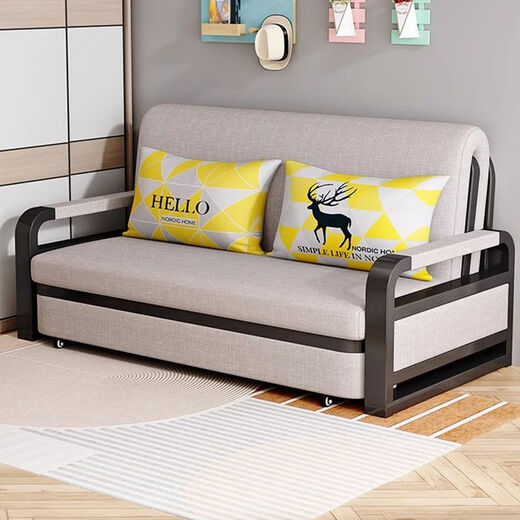 NAIYU SAFAT LIT DOUBLE PLACKING MULTIFUNCTION Poldable Retractable Salon Small Apartment Durable Balconie Balcon Double-usage Gris clair + Pillow à livraison de rack noir [1,08 mètre] + 5 cm Sponge + 2 cm Latex