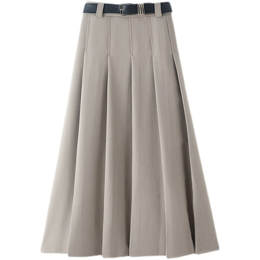 Avmko drapey hip-covering pleated skirt for women 2025 new high-waisted suit skirt mid-length A-line bottoming skirt college style light gray S