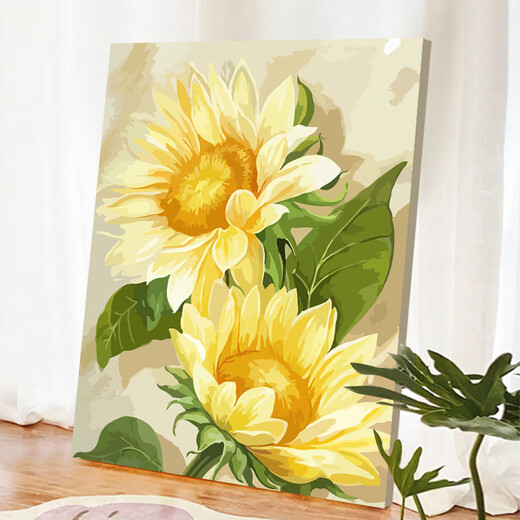 山头林村系向日葵diy数字油画填充手工画画填色手绘感涂色画油彩 SJ9738 50*70cm绷好加厚实木内框 高亮