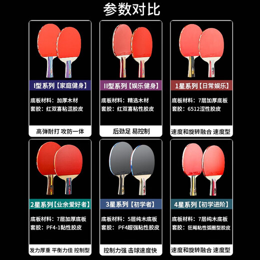 Double Happiness (DHS) table tennis racket 2-pack double racket set for beginners two-star children and students professional grade table tennis I type horizontal racket (long handle)