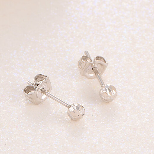 Jamie platinum PT950 round bead earrings, light pearl platinum bean earrings, simple style - car flower style, a pair weighs about 1 gram