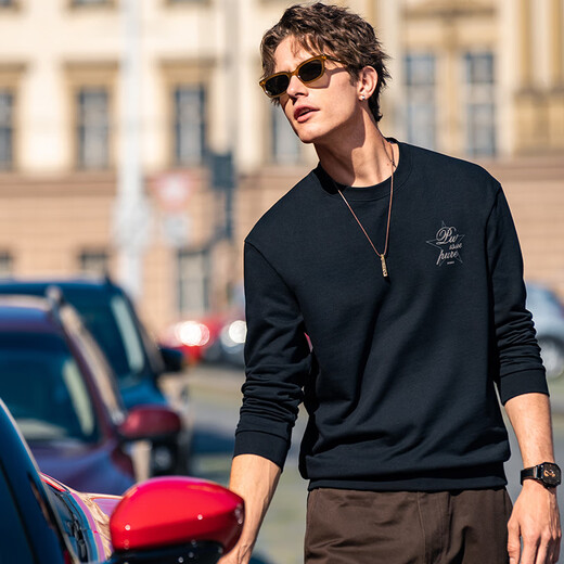 
Mr. Bu Bu’s thin base sweatshirt for men’s retro printed round neck pullover new long-sleeved top KT15686 Clearance Graphite Black XL (180)