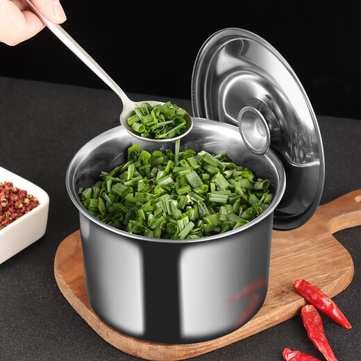 Baijie seasoning jar stainless steel seasoning jar flavor cup with lid seasoning box thickened lard jar seasoning barrel oil basin seasoning jar