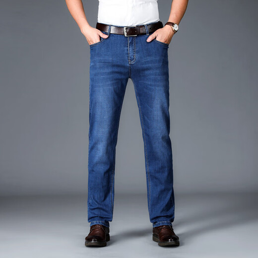 Jeans de Kangaroo (Daishu) para hombres en primavera y otoño Nuevo estilo para mediana edad y jóvenes de la cintura alta delgada Fit Free Free Iron Business Casual Men's pantalones Hx687 Azul 38