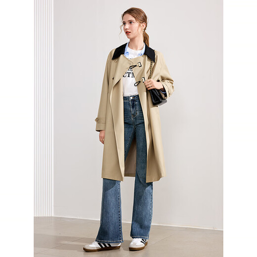 Betu Women's Autumn New Windbreaker Wilderness Maillard Color Block Lapel Windbreaker Jacket Women 2408T64 Khaki L