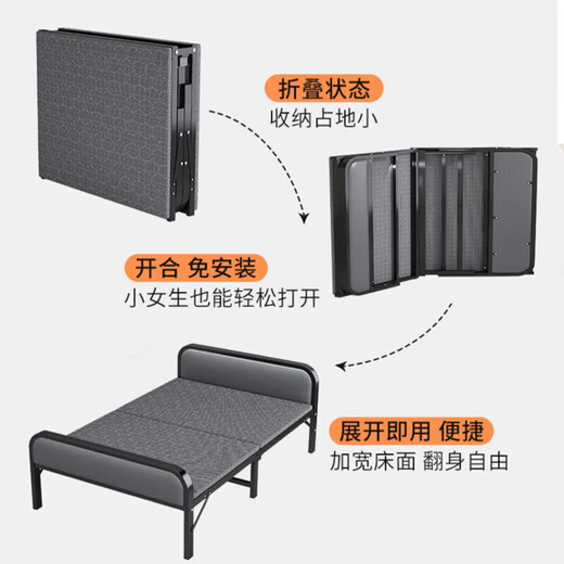 万坤折叠床单人床办公室免安装午休床家用简易床陪护床硬板床简易铁床 升级软包双床头-120CM宽 单折 加厚管材免安装