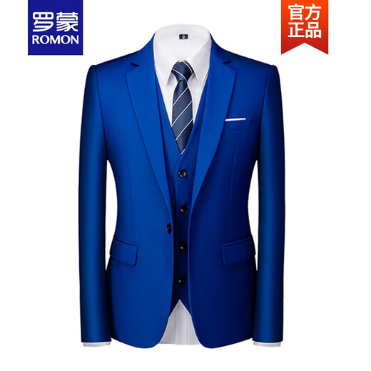 ROMON light luxury suit men's Korean style sapphire blue casual business professional formal groom's suit three-piece wedding dress new product sapphire blue single jacket L