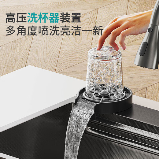 九牧王厨房纳米枪灰色SUS304不锈钢左右下水大单水槽台上中下洗菜盆碗池 【抽拉龙头套餐右下水】银色 680mmX450mm