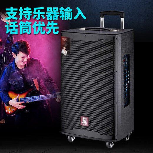 MALONE outdoor audio Bluetooth live broadcast K song square dance portable trolley speaker three-way subwoofer with sound card wireless microphone amplifier M12-inch lead-acid battery + dual microphone + gift