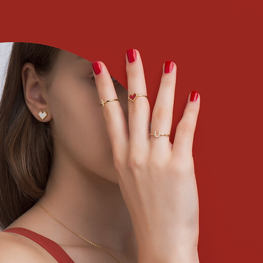 HEFANG He Fang Jewelry Confession K gold ring 18K gold tail ring light luxury high-end birthday gift for girlfriend letter I 12