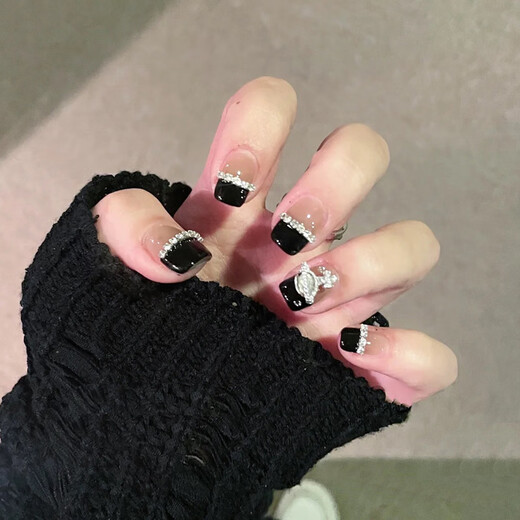 My Wear Ear Nail Glelly Glue Short Black French Saturne Diamond Diamond Nail Patch Nail Art Finise Nail Tablet By1049 # Silver Flash Butterfly 1 Modèle de kit d'outils portable