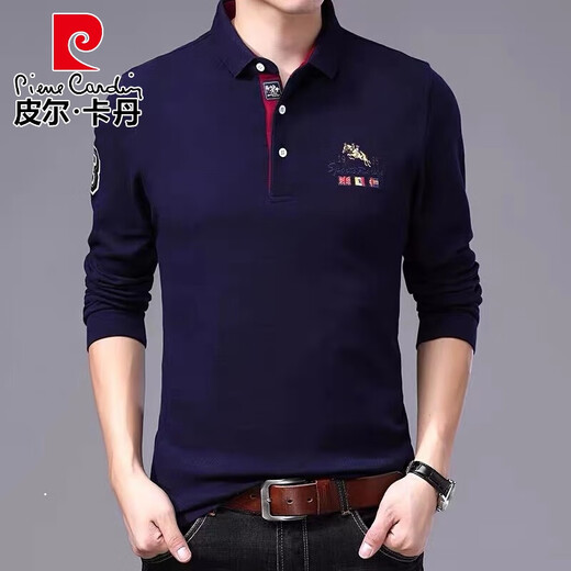 皮尔卡丹（pierre cardin）男士纯棉T恤长袖爸爸春装男装2025新款春秋带领t恤春夏季薄款卫衣 9852黄色 款 常规 L 175