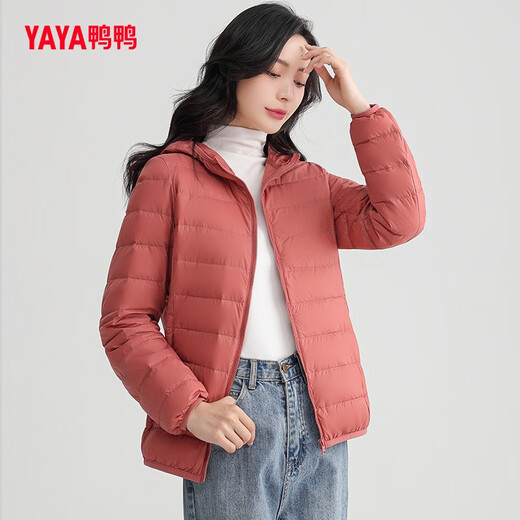 YAYA Tong Liya's same style thin down jacket for women new autumn and winter casual short hooded lightweight Korean style rib jacket off-white L