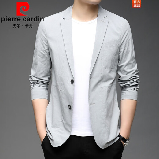 Pierre Cardin casual suit men's slim thin small suit jacket youth versatile simple spring and autumn 2025 new single suit top dark gray L 175 suitable for 135-150 Jin Jin equals 0.5 kg