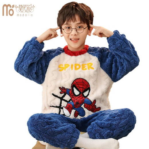 Modal Pajamas de pijama para niños Velvet de terciopelo más terciopelo en otoño e invierno Engrosado 2024 nuevos niños Flannel Invierno Spider-Man [Modelo grueso] WB6210 S Altura de tamaño 145-153 cm Peso 80Jin [Jin equivale a 0.5 kg] 9-10 años de edad