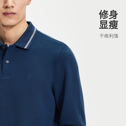 Goldlion Contains Wool 24 Autumn and Winter Skin Friendly and Soft Business Long Sleeve POLO Shirt for Men Dark Blue-55 XXL