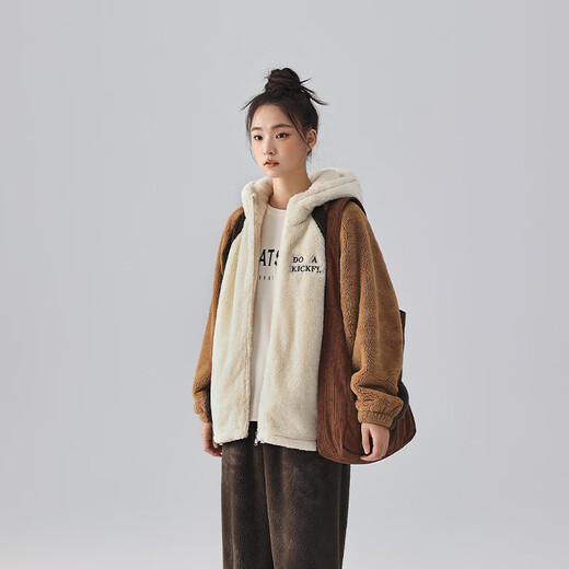 Kissing Cat Soft Velvet Hooded Wide Couple Pajamas Women's Autumn and Winter Warm Thickened Men's Suit Home Clothes 4705 Golden Brown Women's M