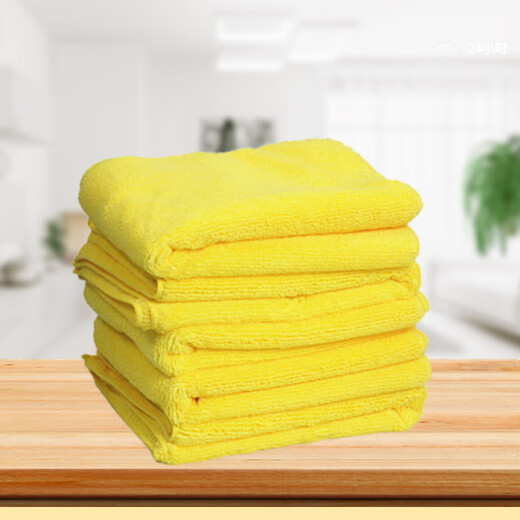 Yiran cleaning rags, kitchen cleaning cloths, thickened, water-absorbent, not easy to shed, household cleaning towels for wiping tables, chairs, glass, hotel cleaning towels, 5 yellow thickened upgraded models 30*40CM with lanyard