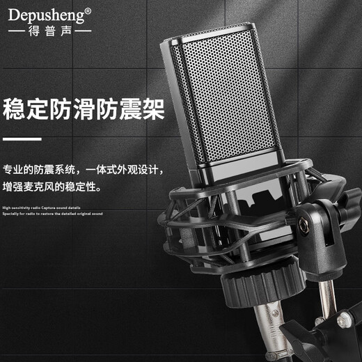 DepushengDepusheng UR22 mobile computer live broadcast sound card USB recording professional post-dubbing arranger delivery anchor audio book guitar instrument external sound card high-fidelity condenser microphone 48V sound card set (square tube)