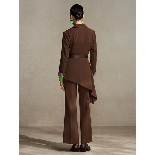 
Pink and blue wardrobe fashion asymmetric retro design sense suit for women autumn and winter exquisite jacket 535W829 tea brown S