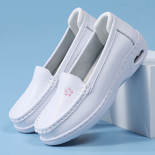 Jin Bingsheng nurse shoes for women in spring and autumn comfortable anti-slip medical work special white shoes for one foot to stand for a long time without tired feet. Nurse shoes pink flowers [anti-wear air cushion model] size 37 size 20 wide feet, fat feet, large size 丨No tiring feet for a long time