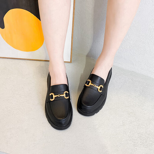 Bainike low-top rain shoes for women, versatile casual anti-slip waterproof student water shoes for women, fashionable shallow mouth Korean style thick-soled leather shoes for women, black size 36 standard size