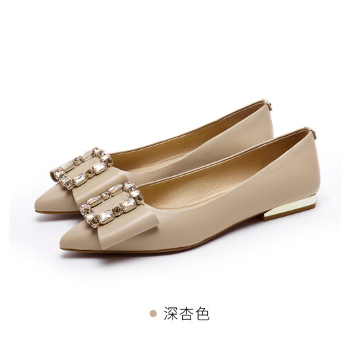 莱尔斯丹春季新款时尚优雅钻扣尖头浅口纯色单鞋女鞋4M14701 深杏色 BEK 35