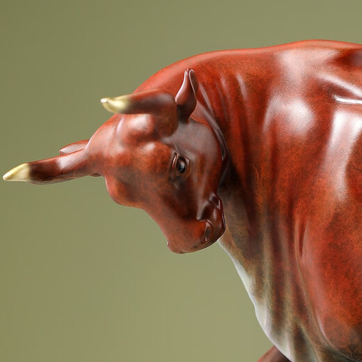 大明铜匠黄铜牛摆件鸿运福牛生肖牛家居玄关电视柜办公室开业乔迁定制礼品 鸿运福牛红色大号长约31*12*18cm