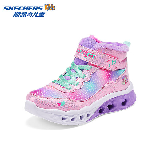 Skechers斯凯奇儿童秋冬保暖运动鞋舒适闪灯休闲棉靴302677L 677L粉红色/多彩色/PKMT 32