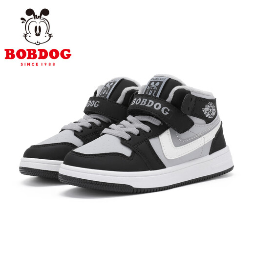 BOBDOG children's shoes warm high-top sneakers winter boys' velvet children's sports shoes 106525103 black/sky gray 34