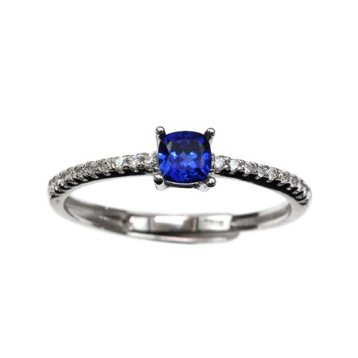 DL 1998 Tanzanite sapphire Korean version pillow-shaped 25-cent blue ring for fashionable women with diamond ring for girlfriend new style silver live mouth (main stone 4X4mm) B9