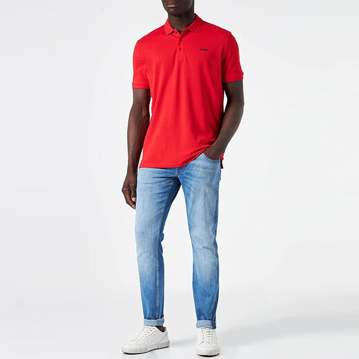 Hugo Boss (HUGO BOSS) Men's Logo Embossed Pattern Cotton Short Sleeve Polo Shirt Father's Day Gift 50466182 693 Red M