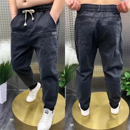 Jue Shao Big Pocket Daddy Jeans Men's All-match Casual Straight Pants Harem Pants Working on the Construction Site Pants Men Gray XL (120-135Jin[Jin equals 0.5 kg]) 2 feet 5