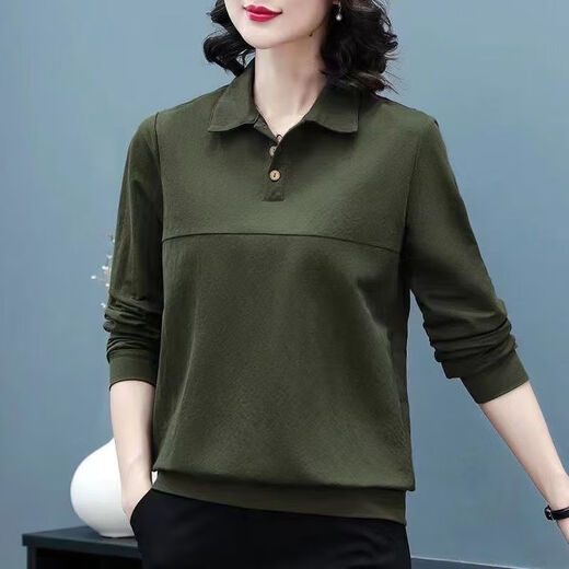 BEGI CHESS LAPEL POLO HOLLAR LANGE SCHLAGT TOP T-SHIRT FÜR Women 2022 Herbst und Winter Neue Mutter mittleren Alters MA MA KOREAN LOOSE BASE HIMTER 1694# Schwarz-Langhülle 3xl empfohlen 145-160jin [Jin gleich 0,5 kg]