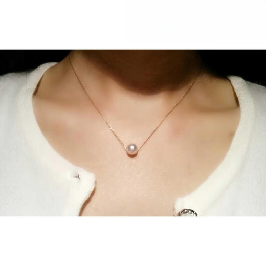 Luoyi classic Akoya 18k gold chain Japanese akoya seawater pearl necklace clavicle chain high-gloss perfect circle passerby 18k gold/circle chain 8.5-9mm40cm