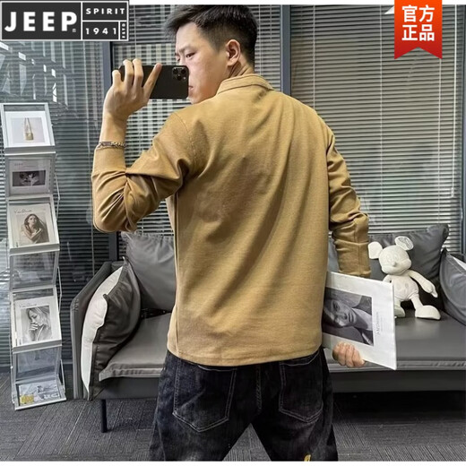 JEEP SPIRIT men's autumn new Henry collar long-sleeved T-shirt solid color Korean fitness bottoming shirt slim men's fashion black M