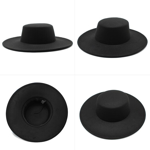 Select European and American retro British wide-brim flat top hat large-brimmed jazz hat autumn and winter fashionable casual felt hat for men and women red normal size suitable for 56-58cm head circumference