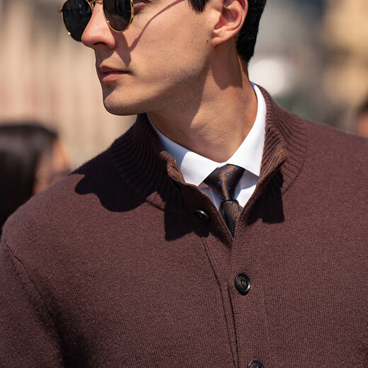 Mr. Cashmere Blend Thickened Sweater Jacket Spring and Autumn Solid Color Retro Knitted Wool Cardigan Men's BT12339 Clearance Coffee L (175)