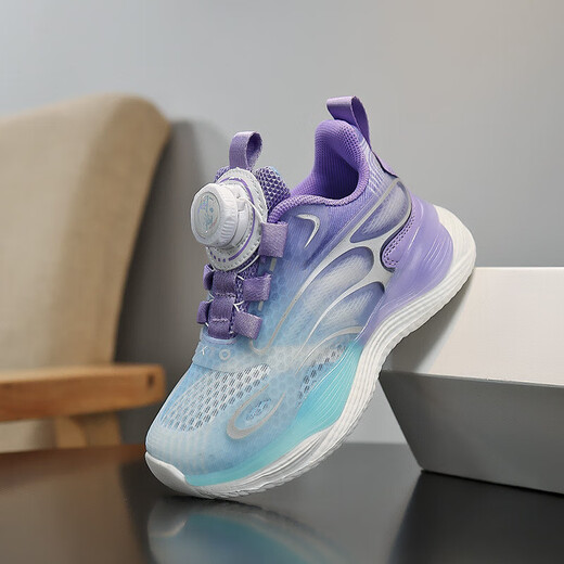 Li Ning's best-selling children's sports shoes 25 autumn new swivel buckle casual shoes non-slip soft sole mid-sized children's running shoes LZ9903 plum red single net 27