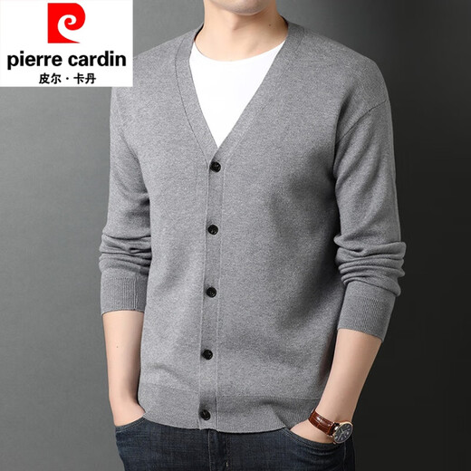 Pierre Cardin Strickjacke für Herren, V-Ausschnitt, Pullover, Frühling und Herbst, einfarbig, lässige Wolljacke, dicke Außenfäden, Kleidung, Mode, GRYH012, Kamel, M 165