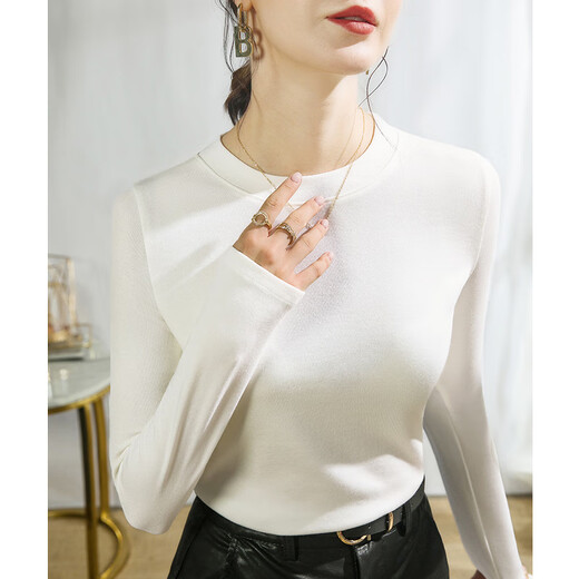 Lishe modal algodón top redonda de cuello redondo camisa base de terciopelo para mujeres en otoño 2025 nueva ropa interior camiseta de manga de cinco cuartos para mujeres color de albaricoque delgada [J679] manga larga M [85-105]