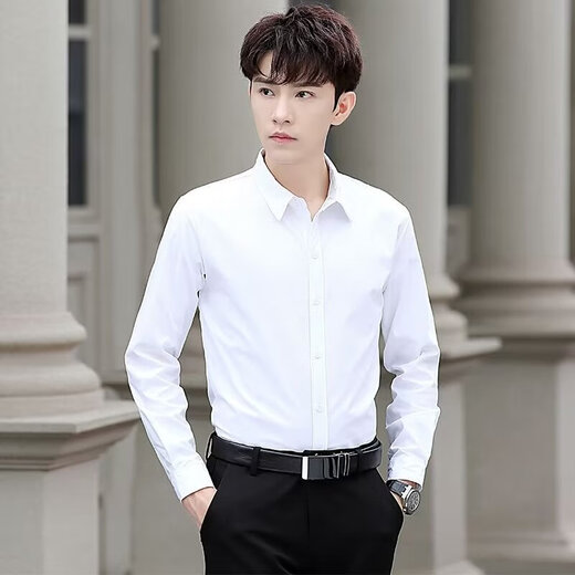 Chaoxideng anti-wrinkle and iron-free men's long-sleeved business high-end professional formal shirt spring and autumn Korean version slim white XL