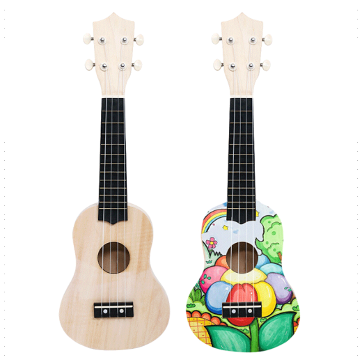 Hanchang assembled small guitar ukulele DIY handmade homemade material bag painted hand-painted wooden graffiti 21 inch round-set two