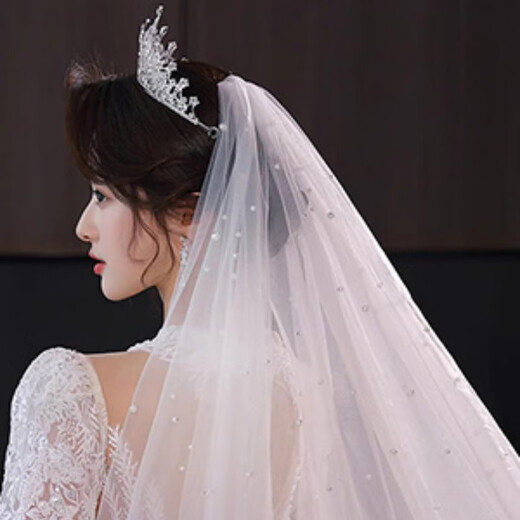 Crystal Crown Veil Bridal Main Wedding Dress One-piece Marriage Certification Registration Small Headpiece French Simple Proposal Photo Props Yunpeng White Soft Veil (60-80cm) + Crown