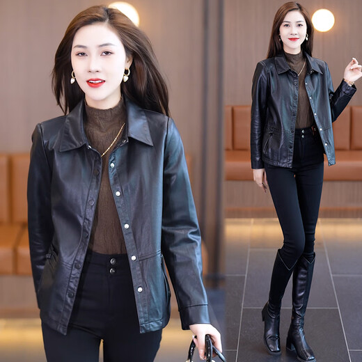 忆灵短款皮衣外套女2025春秋新款宽松洋气质百搭时尚小个子皮夹克上衣 深咖色 2XL【建议120-135斤】
