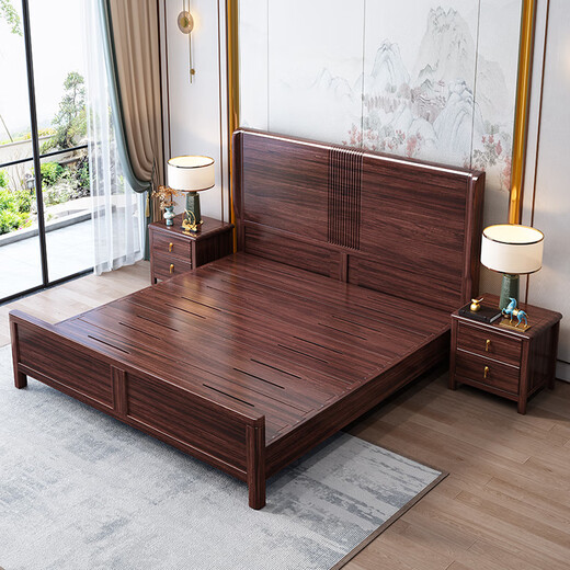 
Pinzu New Chinese style black gold solid wood bed modern simple double master bedroom storage bed YF-9921 1.8-meter frame bed