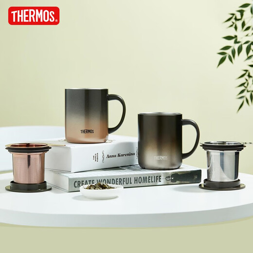 THERMOS mug stainless steel tea cup large capacity handle cup thermal coffee cup group purchase birthday gift TEMC titanium plated tea drain Nippon Gold 400ml