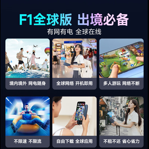 mentech 美炭｜F1全球通用随身Wi-Fi 可插卡出国上网必备神器 10000毫安充电宝二合一 ｜含境内流量300G*1月【国家3C认证】