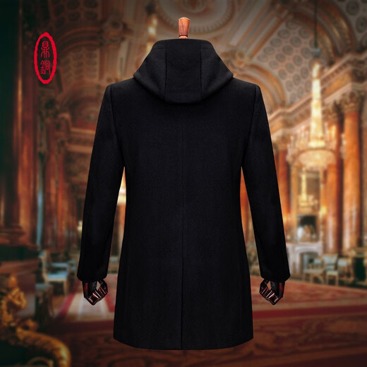 
Ding bronze hooded wool coat men's mid-length middle-aged men's business casual winter wool coat high-end wool coat black 175